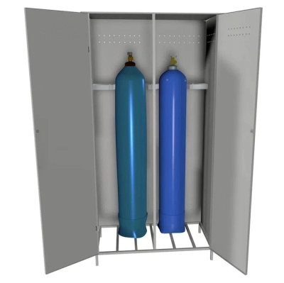 Усиленный шкаф с решетчатым дном для 2х кислородных баллонов 1,2мм 2000x1000x560 мм Светло-серый