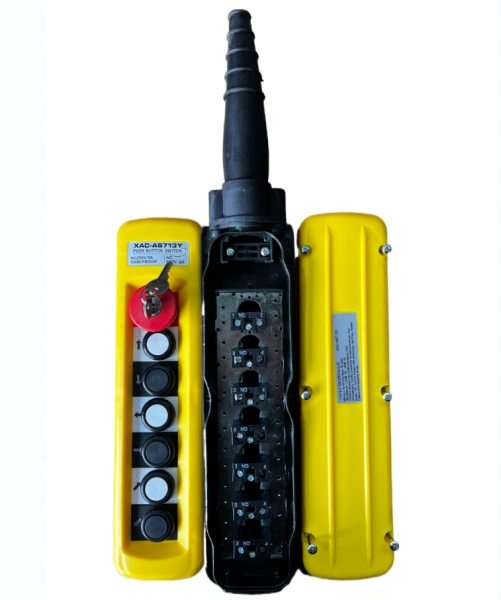 Пульт управления XAC-A6713Y для тали (6 кнопок, 1 скорость, ключ-марка, стоп, IP65, 380В)