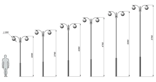 Стальной фонарный столб Т-15-2 со светильником 3,26 м