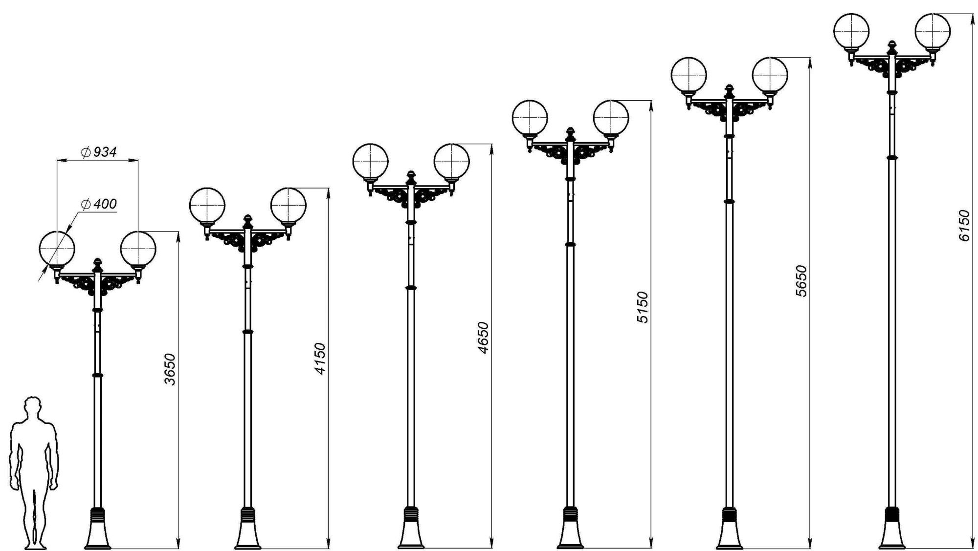 Фонарь уличный «Парк» со светильниками 3,65 м